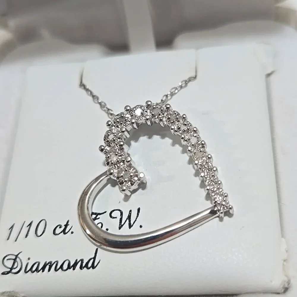 Silver And Diamond Heart Pendant Necklace